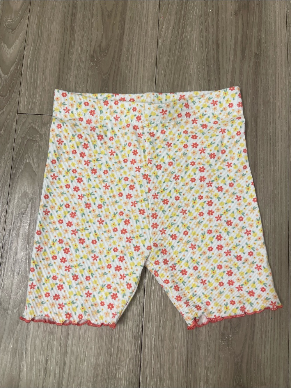 Girls Floral Ribbed Bike Shorts — White with Orange & Yellow Flowers